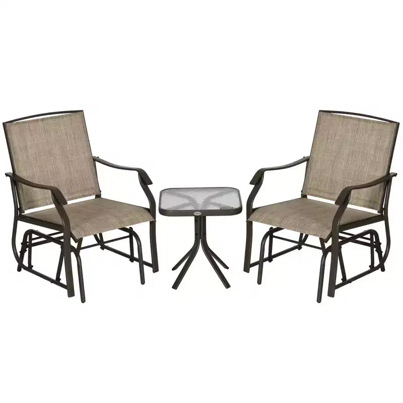 Outsunny 3 Pcs Outdoor Gliders Set Bistro Set with Glass Top Table for Patio, Garden, Backyard, Lawn
