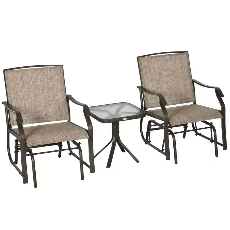 Outsunny 3 Pcs Outdoor Gliders Set Bistro Set with Glass Top Table for Patio, Garden, Backyard, Lawn