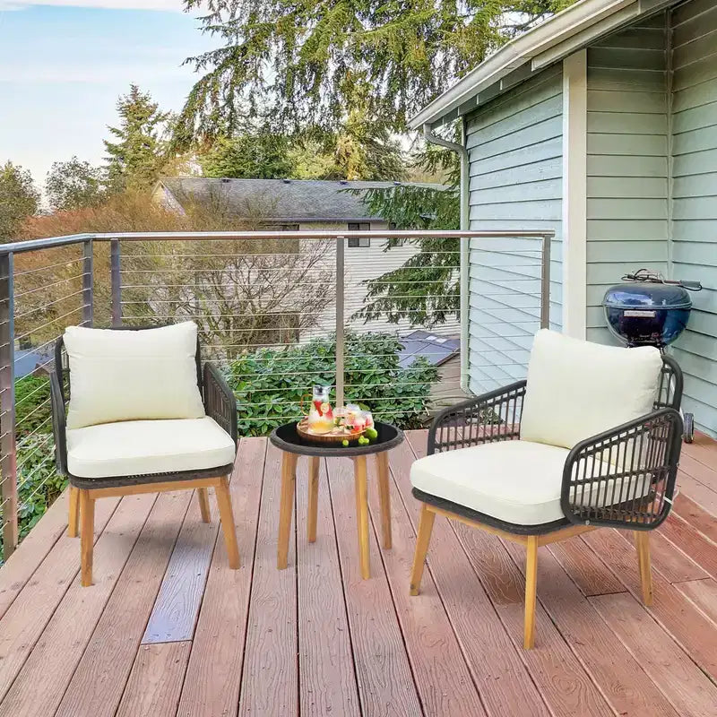 Costway 3 PCS Patio Furniture Set with Cushioned Chairs and Tempered Glass Side Table