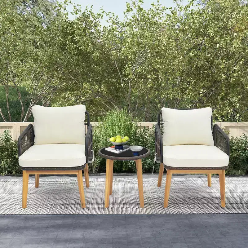 Costway 3 PCS Patio Furniture Set with Cushioned Chairs and Tempered Glass Side Table