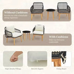 Costway 3 PCS Patio Furniture Set with Cushioned Chairs and Tempered Glass Side Table