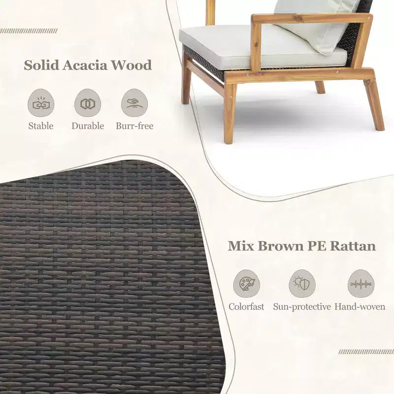 Costway 3 PCS Outdoor Furniture Set with Cushioned Chairs and Tempered Glass Side Table