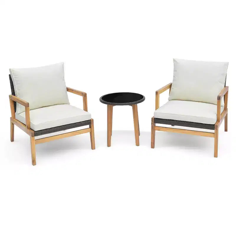 Costway 3 PCS Outdoor Furniture Set with Cushioned Chairs and Tempered Glass Side Table