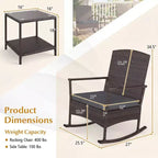 Costway 3 Piece Patio Rocking Set Wicker Rocking Chairs with 2-Tier Coffee Table Turquoise/Off White/Black