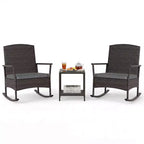 Costway 3 Piece Patio Rocking Set Wicker Rocking Chairs with 2-Tier Coffee Table Turquoise/Off White/Black