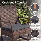 Costway 3 Piece Patio Rocking Set Wicker Rocking Chairs with 2-Tier Coffee Table Turquoise/Off White/Black