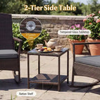Costway 3 Piece Patio Rocking Set Wicker Rocking Chairs with 2-Tier Coffee Table Turquoise/Off White/Black