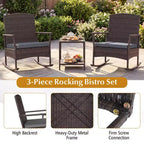 Costway 3 Piece Patio Rocking Set Wicker Rocking Chairs with 2-Tier Coffee Table Turquoise/Off White/Black
