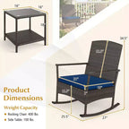 Costway 3 Piece Patio Rocking Set Wicker Rocking Chairs with 2-Tier Coffee Table Turquoise/Off White/Black
