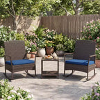 Costway 3 Piece Patio Rocking Set Wicker Rocking Chairs with 2-Tier Coffee Table Turquoise/Off White/Black