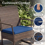 Costway 3 Piece Patio Rocking Set Wicker Rocking Chairs with 2-Tier Coffee Table Turquoise/Off White/Black