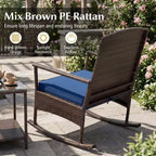 Costway 3 Piece Patio Rocking Set Wicker Rocking Chairs with 2-Tier Coffee Table Turquoise/Off White/Black
