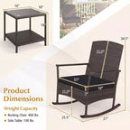 Costway 3 Piece Patio Rocking Set Wicker Rocking Chairs with 2-Tier Coffee Table Turquoise/Off White/Black