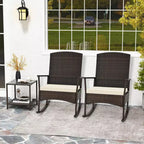 Costway 3 Piece Patio Rocking Set Wicker Rocking Chairs with 2-Tier Coffee Table Turquoise/Off White/Black