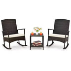 Costway 3 Piece Patio Rocking Set Wicker Rocking Chairs with 2-Tier Coffee Table Turquoise/Off White/Black