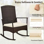 Costway 3 Piece Patio Rocking Set Wicker Rocking Chairs with 2-Tier Coffee Table Turquoise/Off White/Black