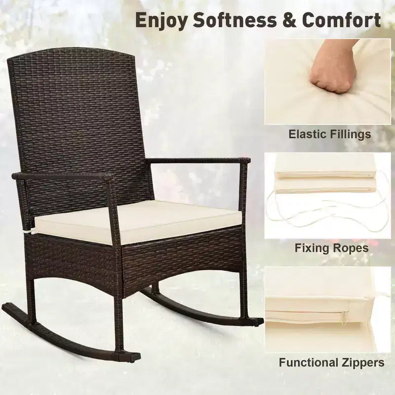 Costway 3 Piece Patio Rocking Set Wicker Rocking Chairs with 2-Tier Coffee Table Turquoise/Off White/Black
