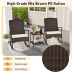 Costway 3 Piece Patio Rocking Set Wicker Rocking Chairs with 2-Tier Coffee Table Turquoise/Off White/Black