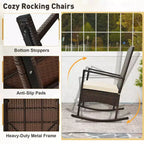 Costway 3 Piece Patio Rocking Set Wicker Rocking Chairs with 2-Tier Coffee Table Turquoise/Off White/Black