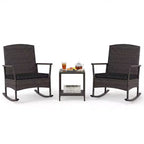 Costway 3 Piece Patio Rocking Set Wicker Rocking Chairs with 2-Tier Coffee Table Turquoise/Off White/Black
