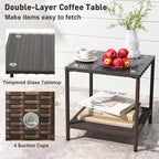 Costway 3 Piece Patio Rocking Set Wicker Rocking Chairs with 2-Tier Coffee Table Turquoise/Off White/Black