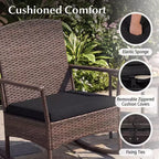 Costway 3 Piece Patio Rocking Set Wicker Rocking Chairs with 2-Tier Coffee Table Turquoise/Off White/Black