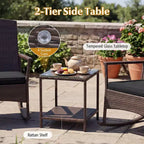 Costway 3 Piece Patio Rocking Set Wicker Rocking Chairs with 2-Tier Coffee Table Turquoise/Off White/Black