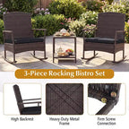 Costway 3 Piece Patio Rocking Set Wicker Rocking Chairs with 2-Tier Coffee Table Turquoise/Off White/Black