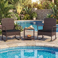 Costway 3 Piece Patio Rocking Set Wicker Rocking Chairs with 2-Tier Coffee Table Turquoise/Off White/Black