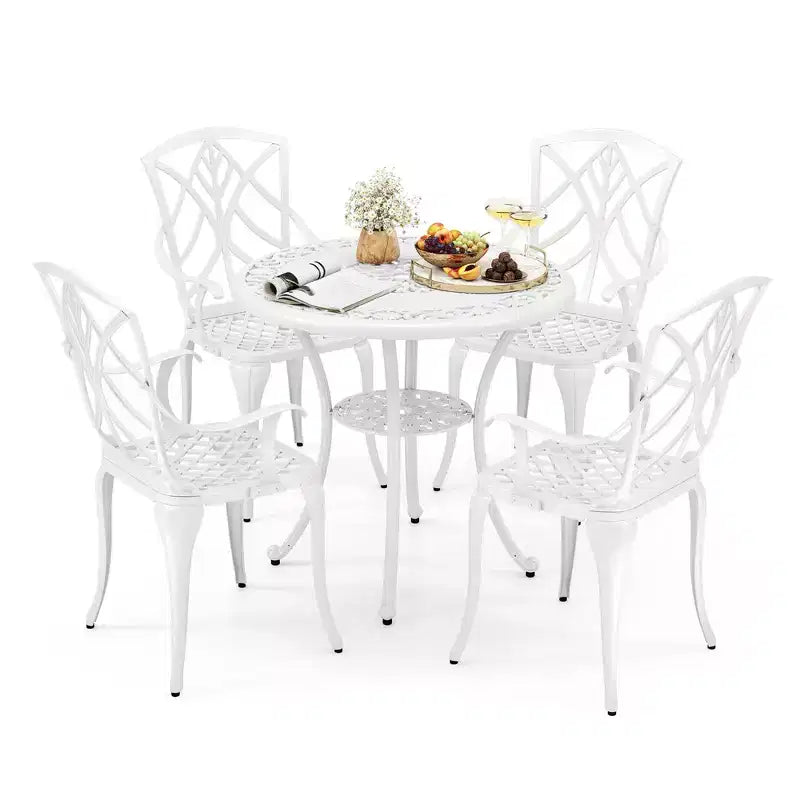 Costway 5 PCS Patio Cast Aluminum Bistro Set Dining Table & Chair with Umbrella Hole