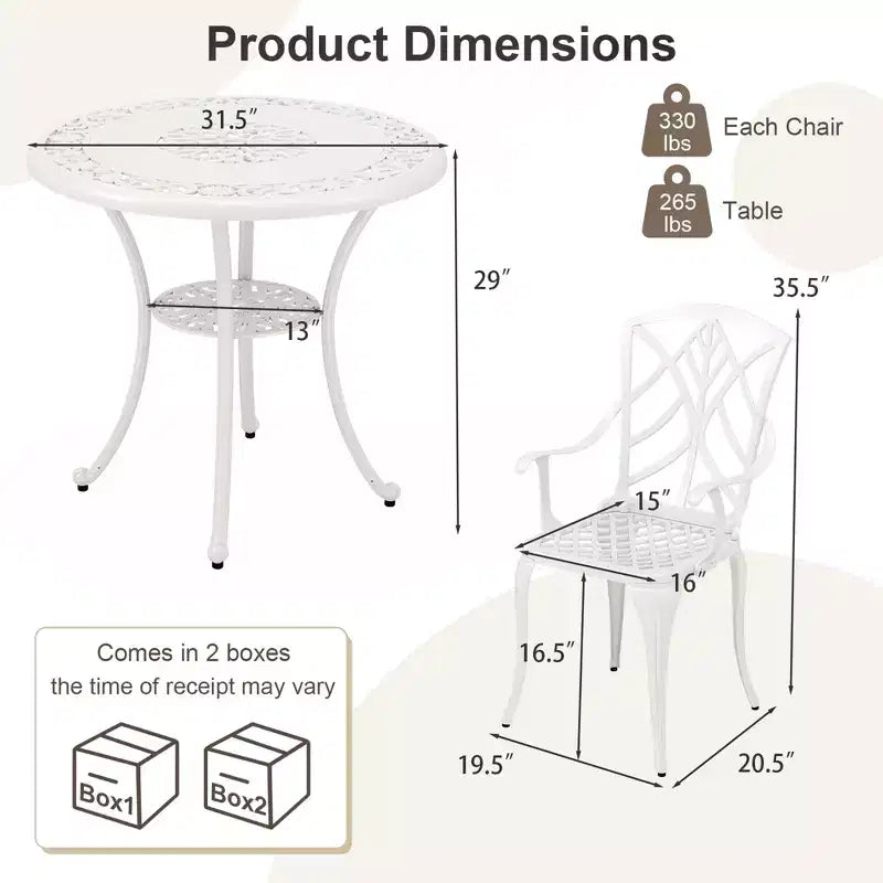 Costway 5 PCS Patio Cast Aluminum Bistro Set Dining Table & Chair with Umbrella Hole