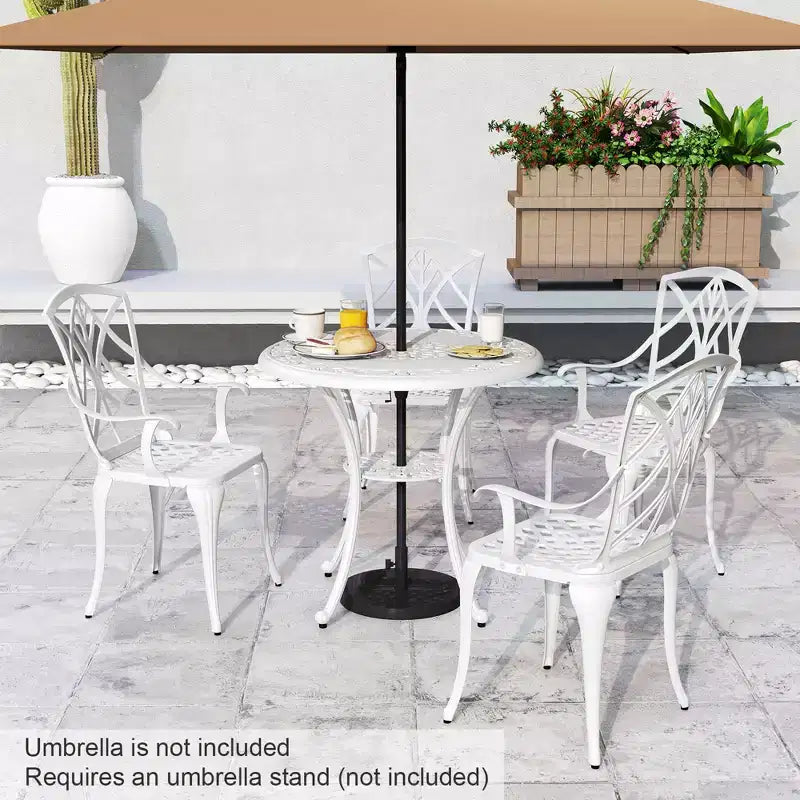 Costway 5 PCS Patio Cast Aluminum Bistro Set Dining Table & Chair with Umbrella Hole