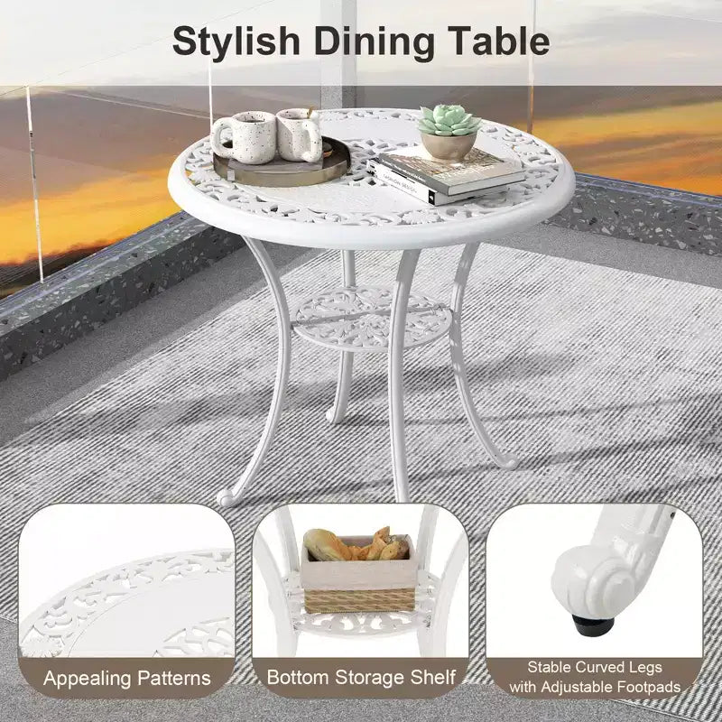Costway 5 PCS Patio Cast Aluminum Bistro Set Dining Table & Chair with Umbrella Hole