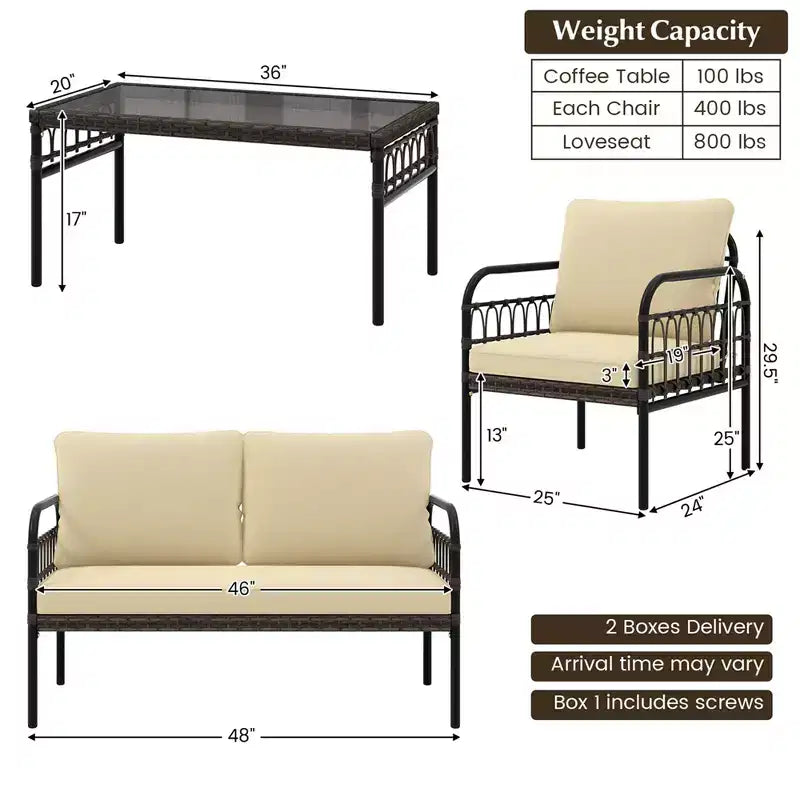Costway 8 PCS Patio Furniture Set Outdoor Wicker Conversation Bistro Set with Soft Cushions