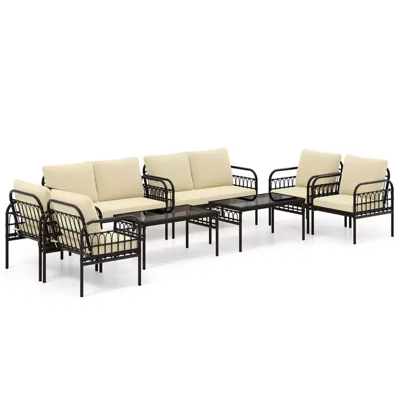 Costway 8 PCS Patio Furniture Set Outdoor Wicker Conversation Bistro Set with Soft Cushions