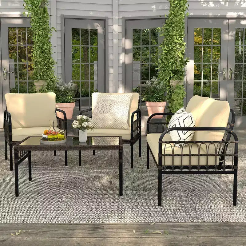 Costway 8 PCS Patio Furniture Set Outdoor Wicker Conversation Bistro Set with Soft Cushions