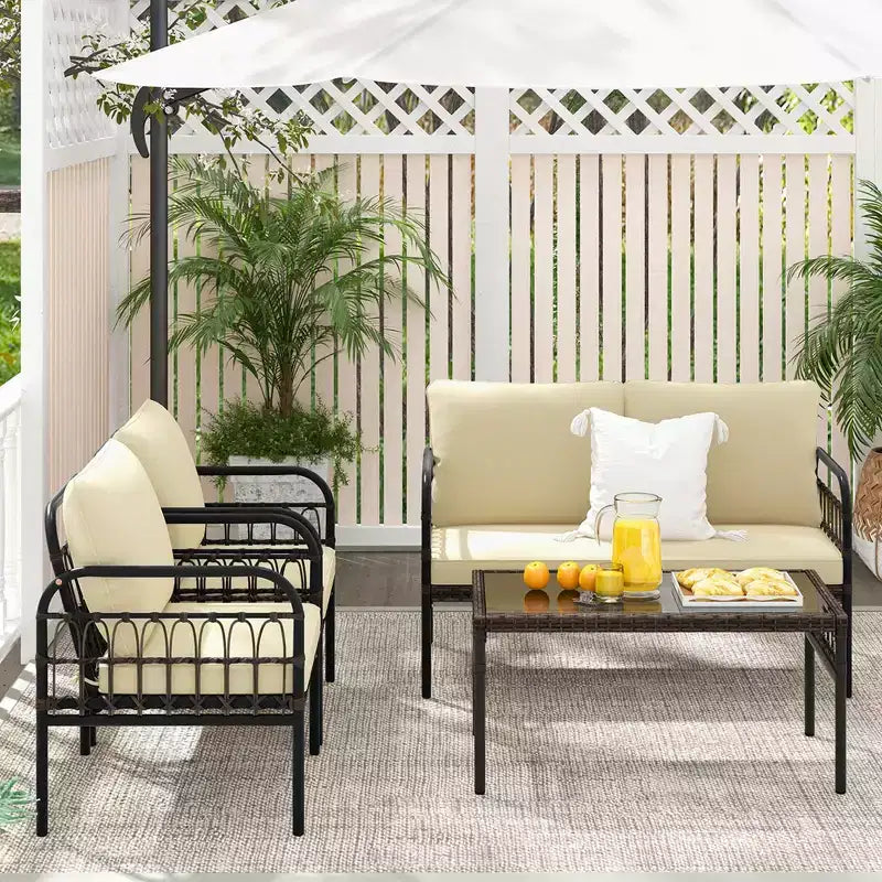 Costway 8 PCS Patio Furniture Set Outdoor Wicker Conversation Bistro Set with Soft Cushions