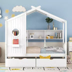 Twin/Full Size Wooden House Bed with 2 Drawers, Kids Bed with Storage Shelf - ModernLuxe