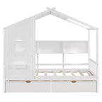 Twin/Full Size Wooden House Bed with 2 Drawers, Kids Bed with Storage Shelf - ModernLuxe
