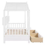 Twin/Full Size Wooden House Bed with 2 Drawers, Kids Bed with Storage Shelf - ModernLuxe
