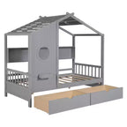 Twin/Full Size Wooden House Bed with 2 Drawers, Kids Bed with Storage Shelf - ModernLuxe