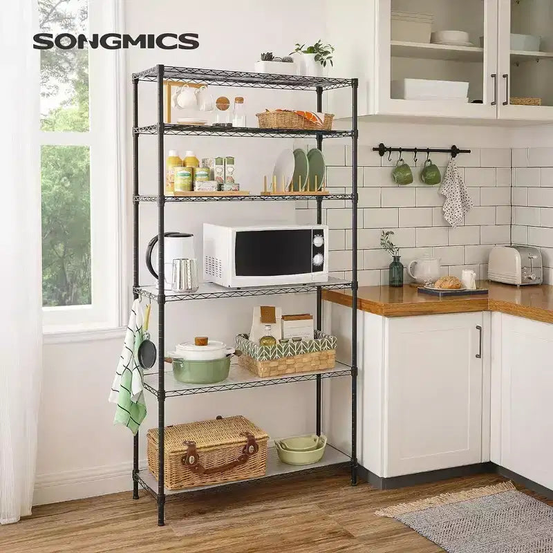 SONGMICS Garage Shelving, Wire Shelving Unit, Kitchen Storage Rack with Adjustable Shelves, for Living Room, Garage, Black