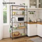 SONGMICS Garage Shelving, Wire Shelving Unit, Kitchen Storage Rack with Adjustable Shelves, for Living Room, Garage, Black