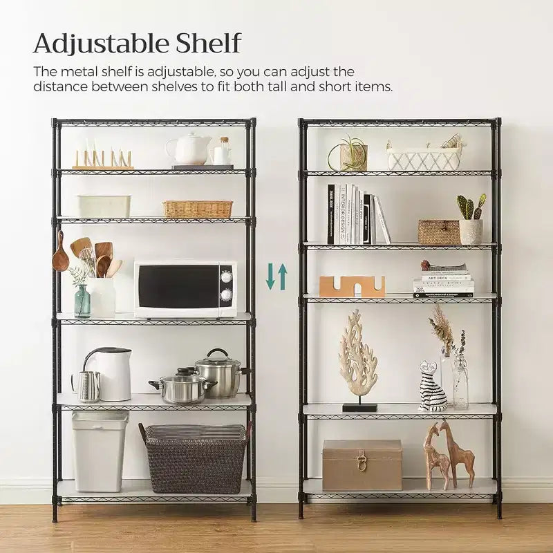 SONGMICS Garage Shelving, Wire Shelving Unit, Kitchen Storage Rack with Adjustable Shelves, for Living Room, Garage, Black