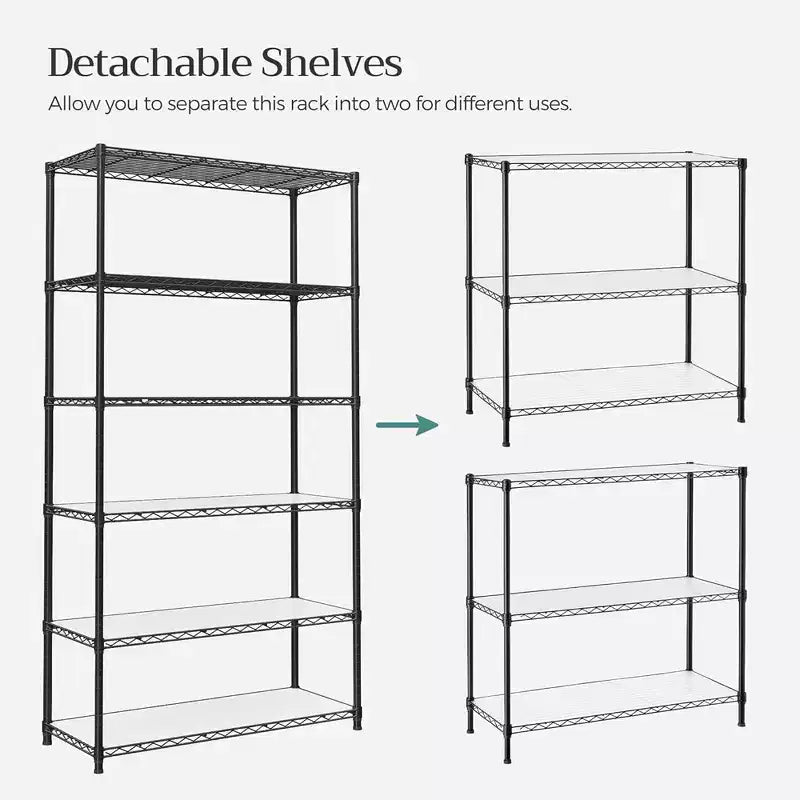 SONGMICS Garage Shelving, Wire Shelving Unit, Kitchen Storage Rack with Adjustable Shelves, for Living Room, Garage, Black