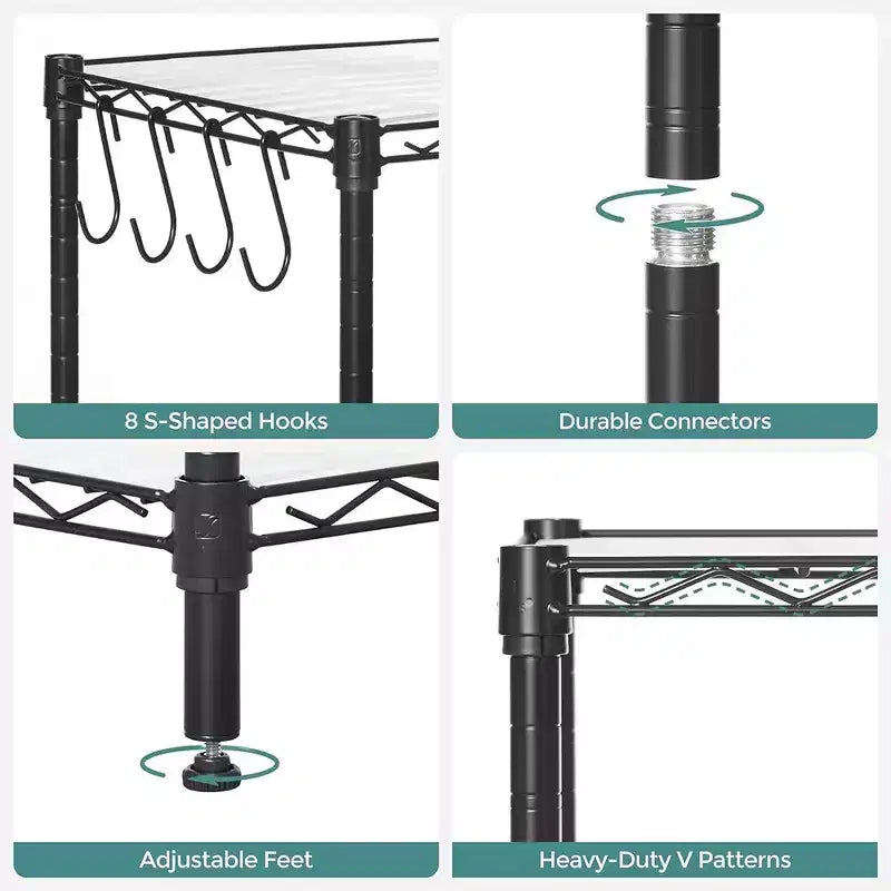 SONGMICS Garage Shelving, Wire Shelving Unit, Kitchen Storage Rack with Adjustable Shelves, for Living Room, Garage, Black