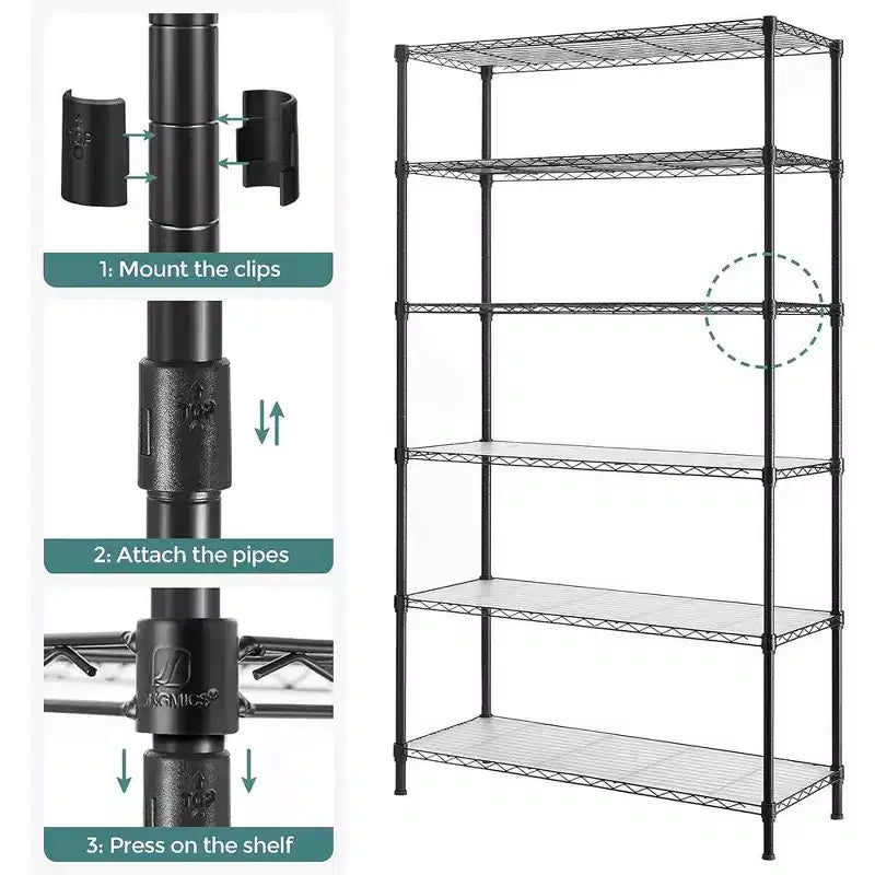 SONGMICS Garage Shelving, Wire Shelving Unit, Kitchen Storage Rack with Adjustable Shelves, for Living Room, Garage, Black