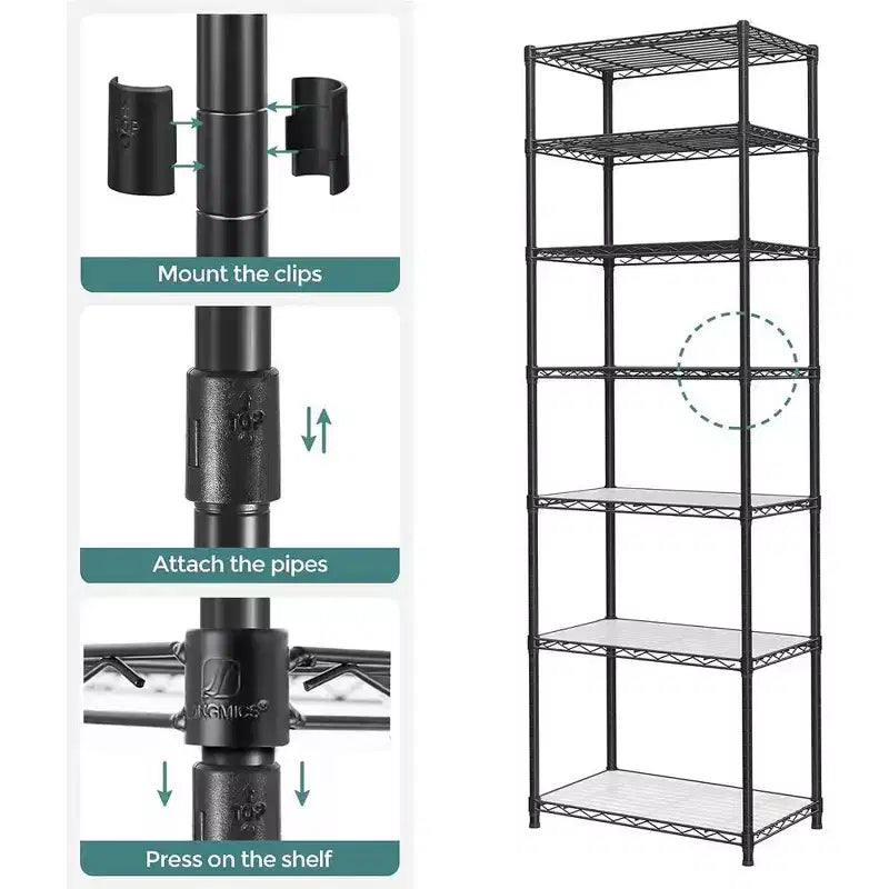 SONGMICS Garage Shelving, Wire Shelving Unit, Kitchen Storage Rack with Adjustable Shelves, for Living Room, Garage, Black