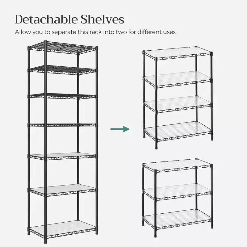 SONGMICS Garage Shelving, Wire Shelving Unit, Kitchen Storage Rack with Adjustable Shelves, for Living Room, Garage, Black