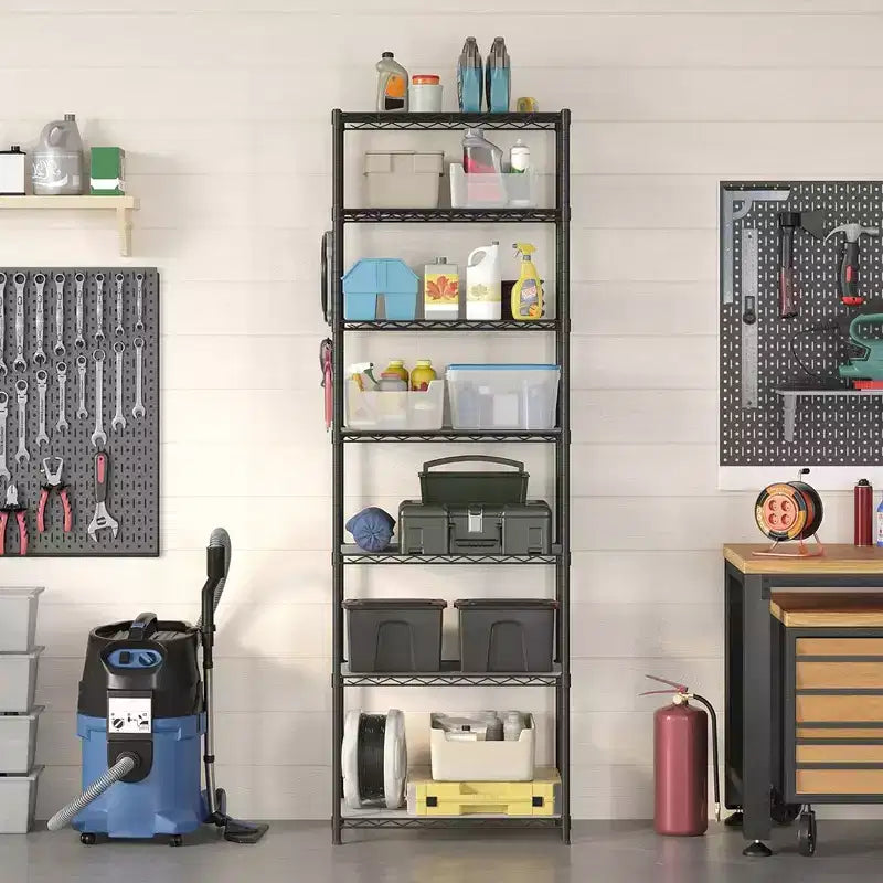 SONGMICS Garage Shelving, Wire Shelving Unit, Kitchen Storage Rack with Adjustable Shelves, for Living Room, Garage, Black